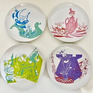 Walt Disney World 50th Anniversary Retro Kevin Kidney & Jody Daily Plate Set x4
